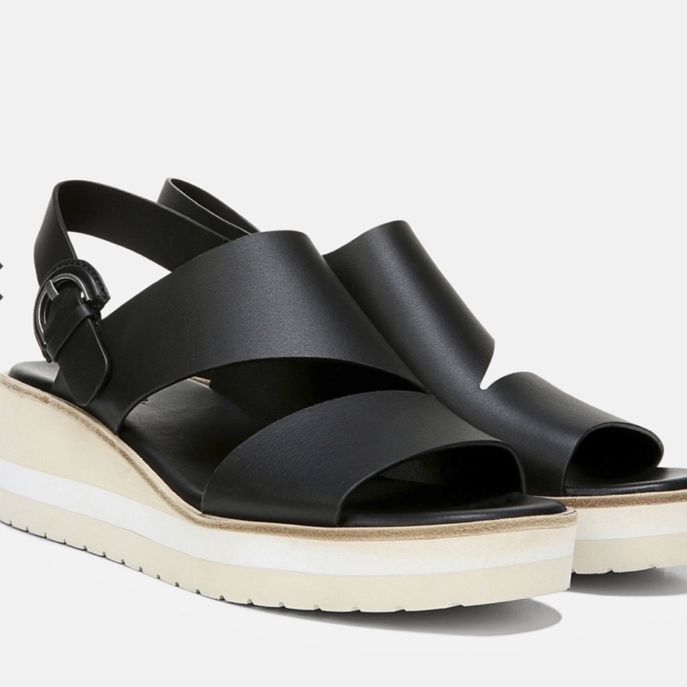 Vince Black Shelby Wedge Platform Sandals 8.5